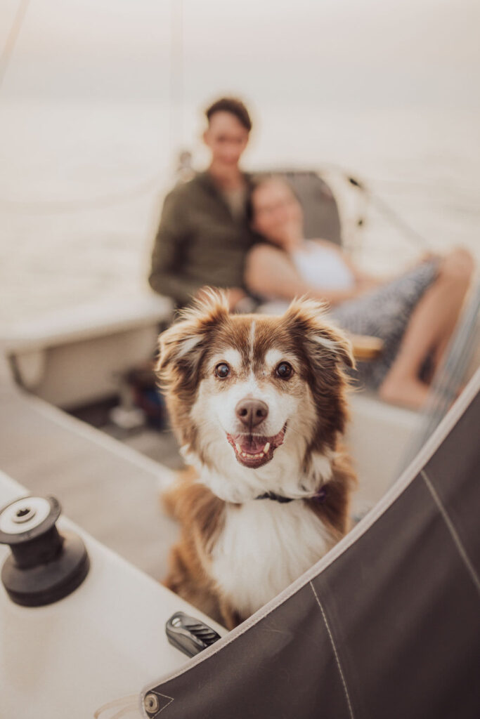 Paarshooting mit Hund auf dem eigenen Segelboot