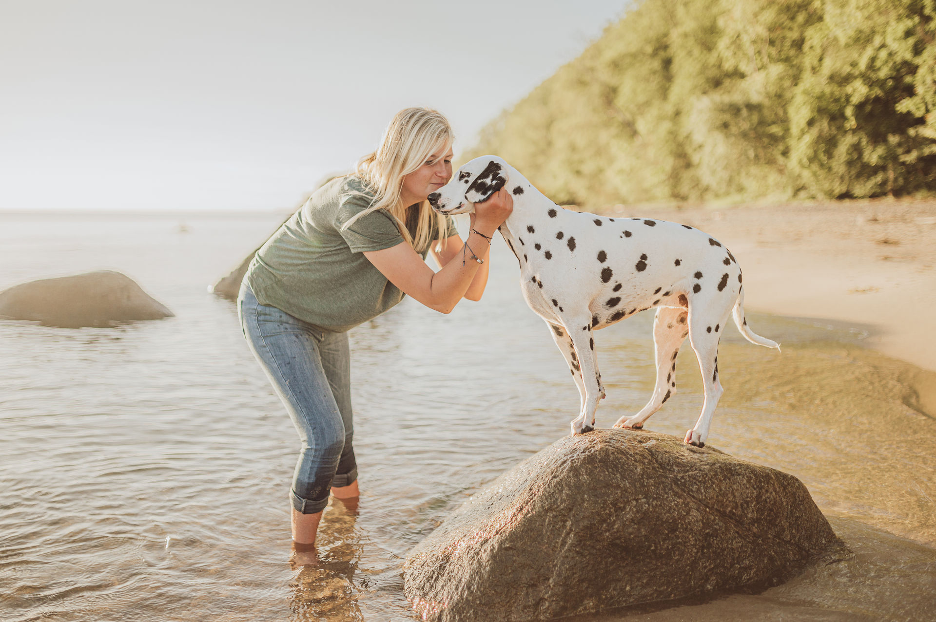 Dalmatiner beim Hundeshooting am Strand Göhren auf Rügen mit seiner Besitzerin – Hundefotografin Rostock