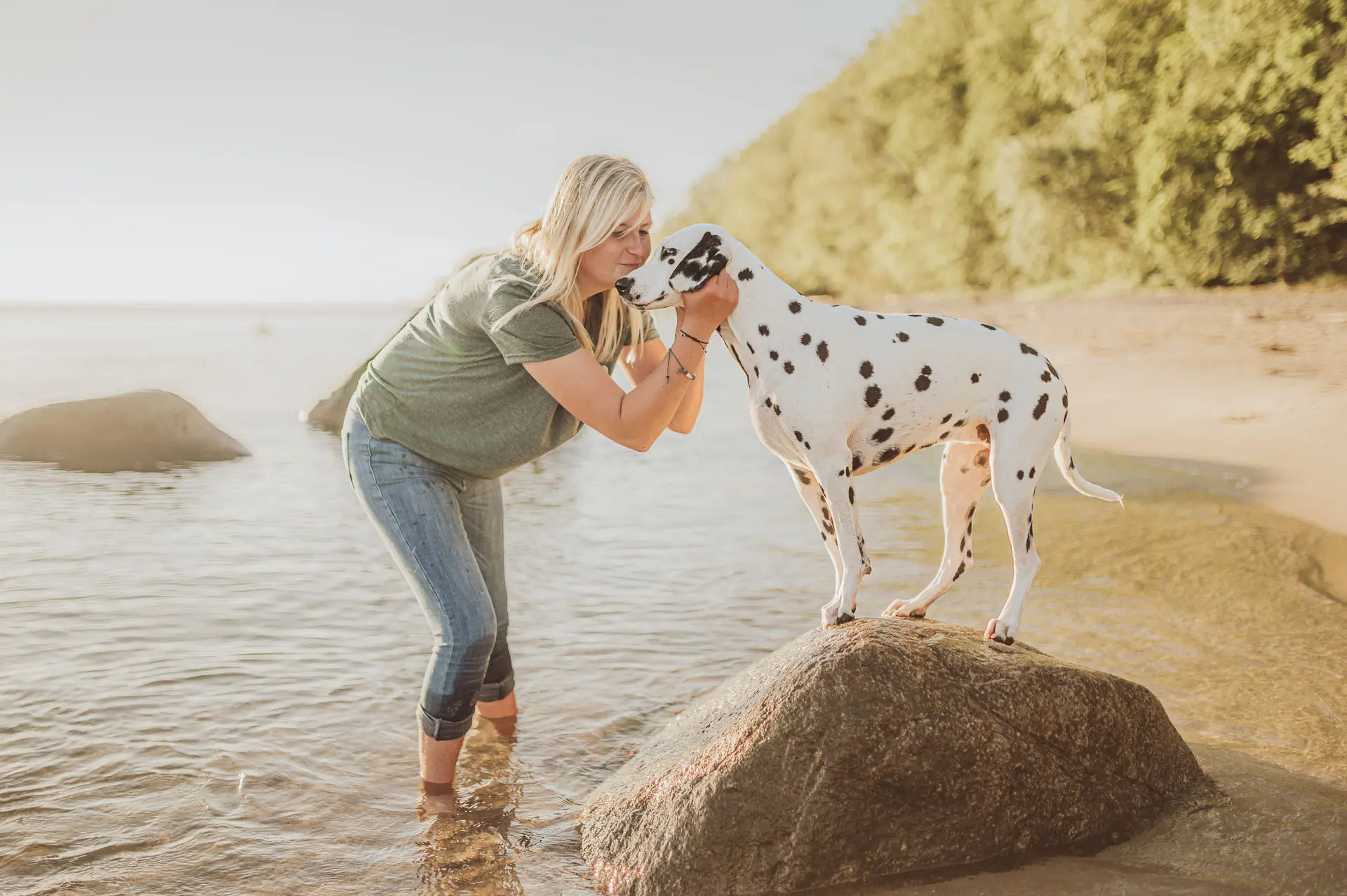 Dalmatiner beim Hundeshooting am Strand Göhren auf Rügen mit seiner Besitzerin – Hundefotografin Rostock